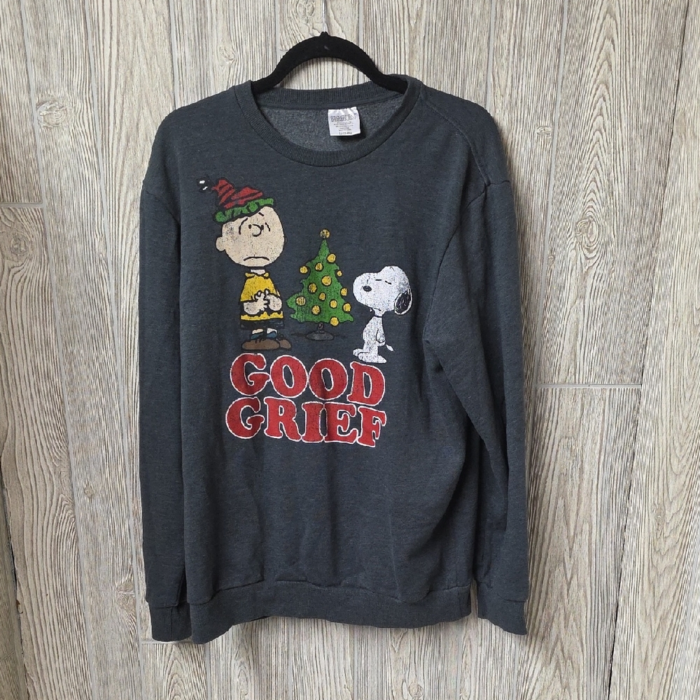 Peanuts Charcoal Crewneck Sweatshirt Holiday Good Grief Charlie Brown Adult L